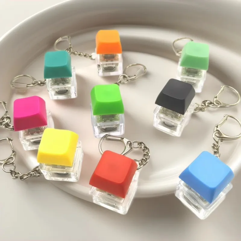 Glowing Mechanical Keyboard Switch Keychain Sensory Toy High Transparent Shell Stress Relief Finger Click Fidget Toy