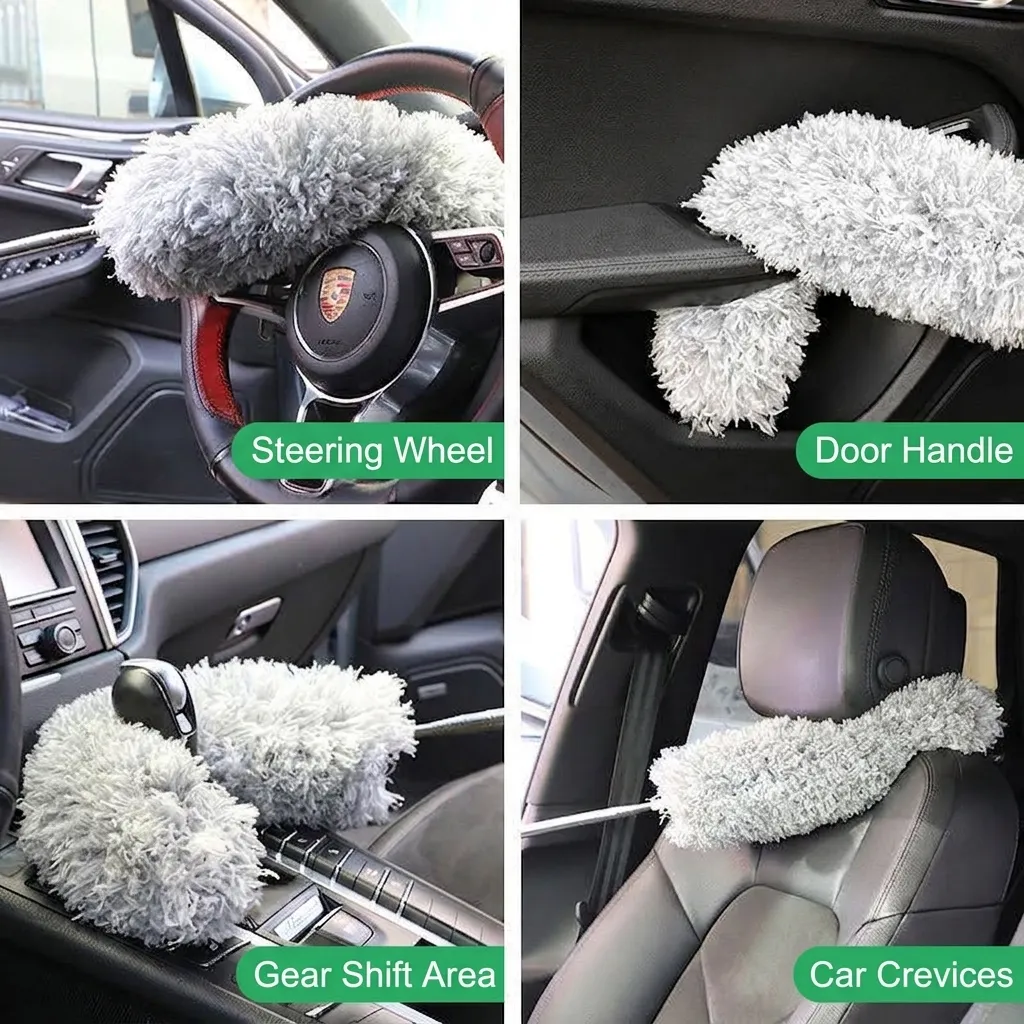 Extendable Microfiber Duster With Long Stainless Steel Telescopic Pole Bendable Head For Ceiling Fan Cobweb Cleaning Washable Home Cleaning Tool