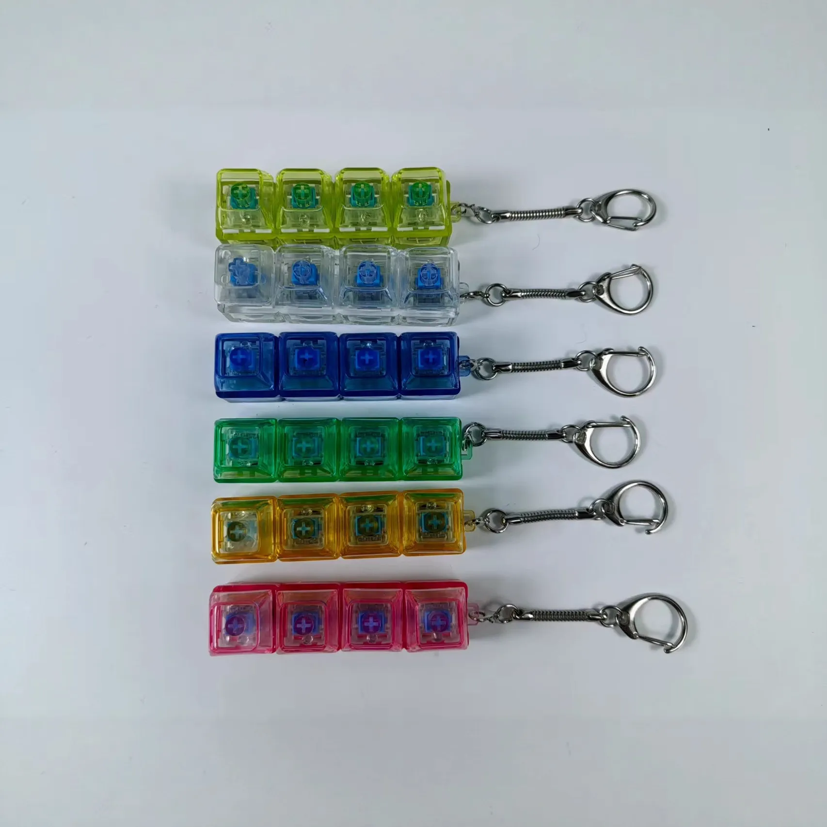 Transparante Mechanische Toetsenbord Schakelaar Tester Sleutelhanger Elektronische Lichtgevende Stressverlichting Fidget Speelgoed Knipperende Knop Sleutelhanger