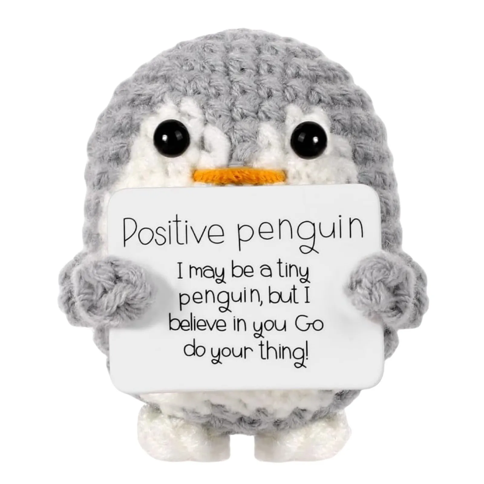 Figurine de Manchot Positif Tricotée à la Main Avec Carte d'Inspiration Manchot au Crochet Fait Main Décoration de Bureau Cadeau Créatif Pour Ami