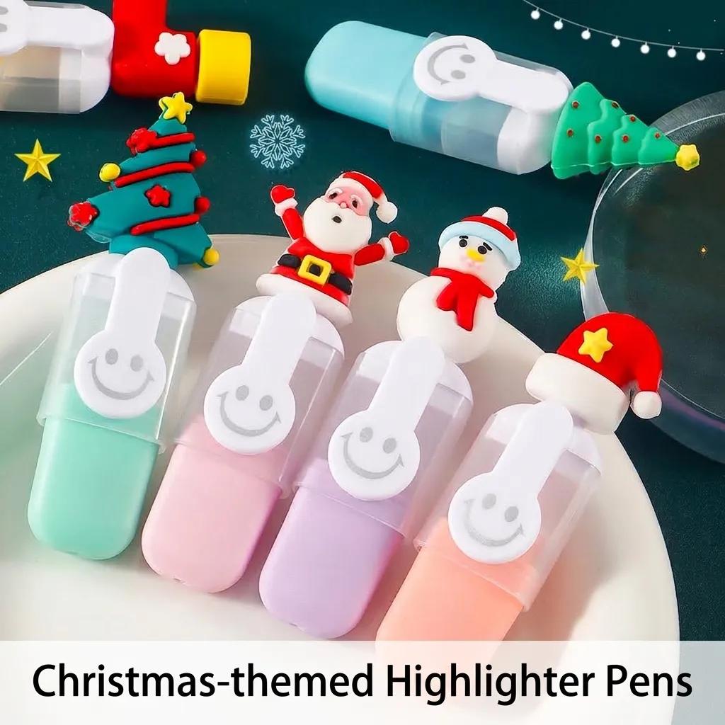 Mini Iluminadores de Dibujos Animados de Navidad Punta de Cincel Kawaii DIY Marcadores Scrapbooking Papelería para Niños
