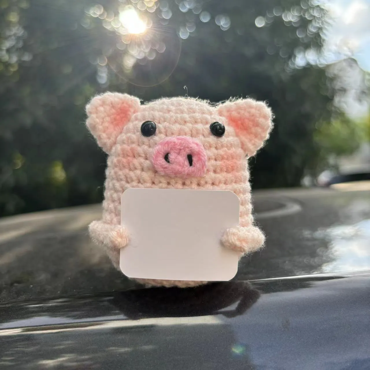 Handmade Crochet Pink Pig Doll Positive Interesting Stress Relief Knitted Piggy Ornament With Encouragement Card Gift