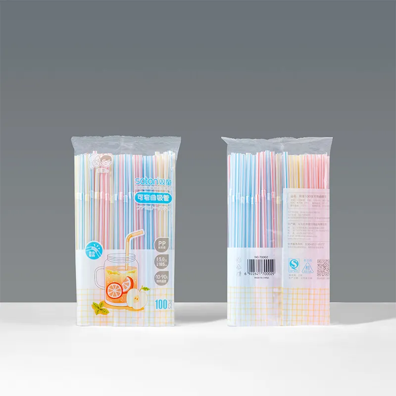 Colorful Disposable Striped Bendable Plastic Drinking Straws For Juice Milk Cola Party Kitchen Tableware