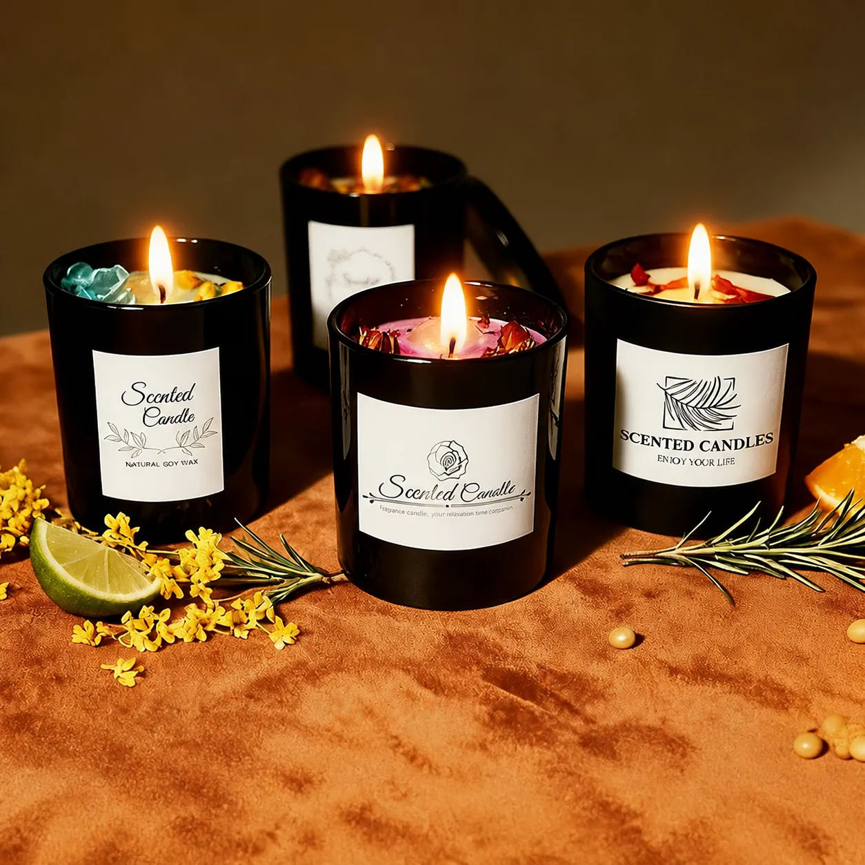 Candela Profumata di Cera di Soia Naturale Barattolo di Vetro Nero Candela per Aromaterapia Lunga Durata Regalo Decorazione Casa