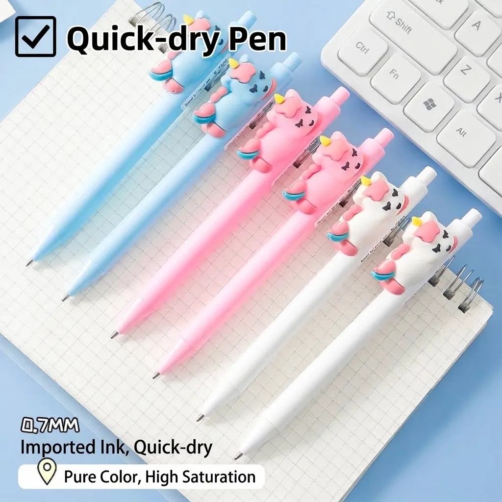 Simpatica Penna a Sfera Retrattile a Forma di Unicorno Cartoon 0.7mm Inchiostro Blu Penna per Studenti Ufficio Design Animale 3D