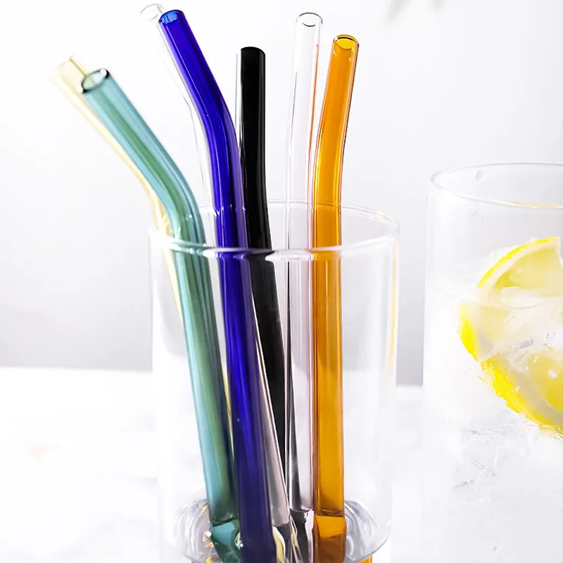 Reusable Heat Resistant Borosilicate Glass Straws Colorful Bent Straight Drinking Straws For Milk Tea