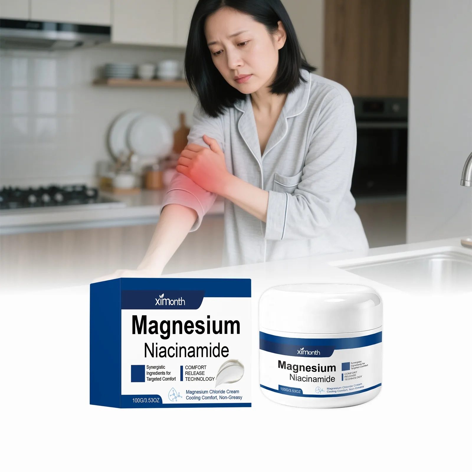 XIMONTH Crème Corporelle Rafraîchissante au Magnésium Niacinamide Apaisante Hydratante Légère Soin du Corps Adoucissant