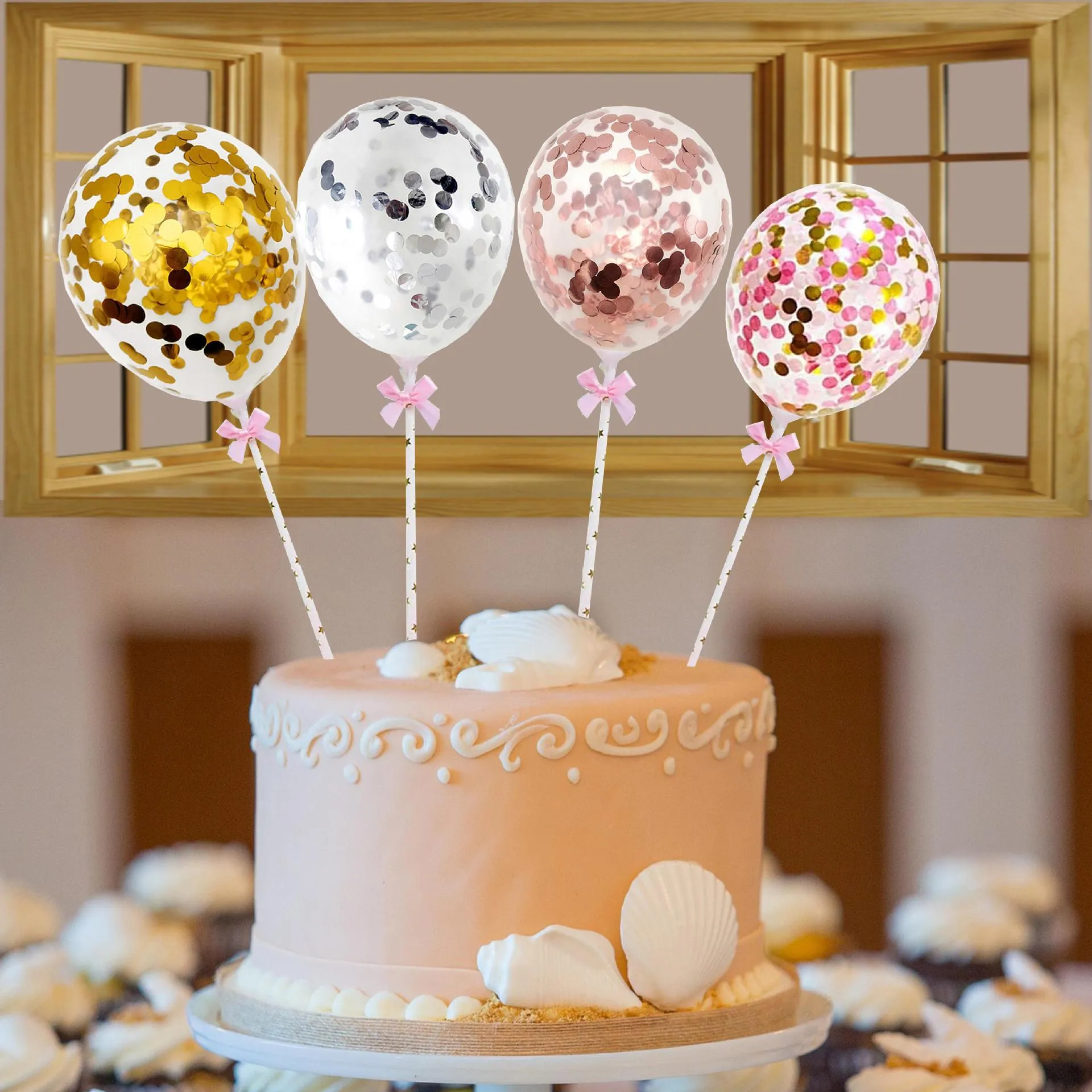 Mini Pailletten Transparente Konfetti Ballon Kuchenstecker Romantische Ballon Kuchendekoration Für Geburtstag Hochzeit Antrag Party Bedarf