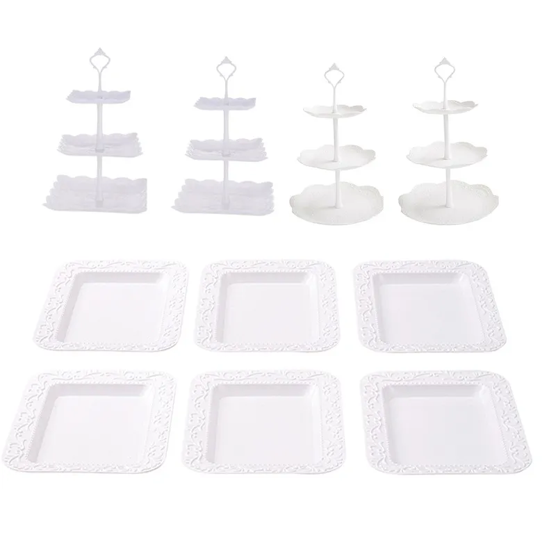 Estilo Europeo 3 Capas Plato de Fruta Soporte de Pastel de Plástico Tarde de Té Bandeja de Postre Soporte de Exhibición Combinación