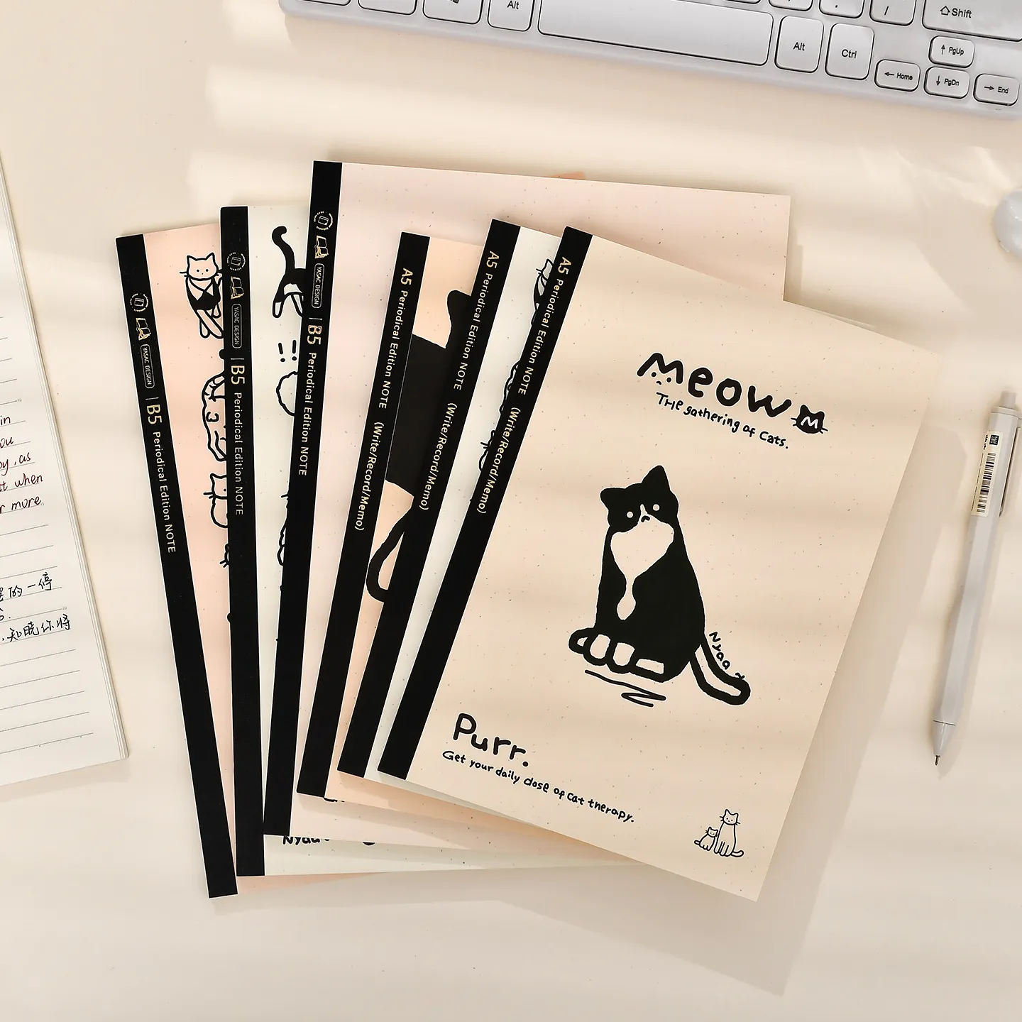 Schattig Kattenillustratie Zachte Kaft Notitieboekje Gelijmde Binding Papier Notitieboek Voor Kantoor School