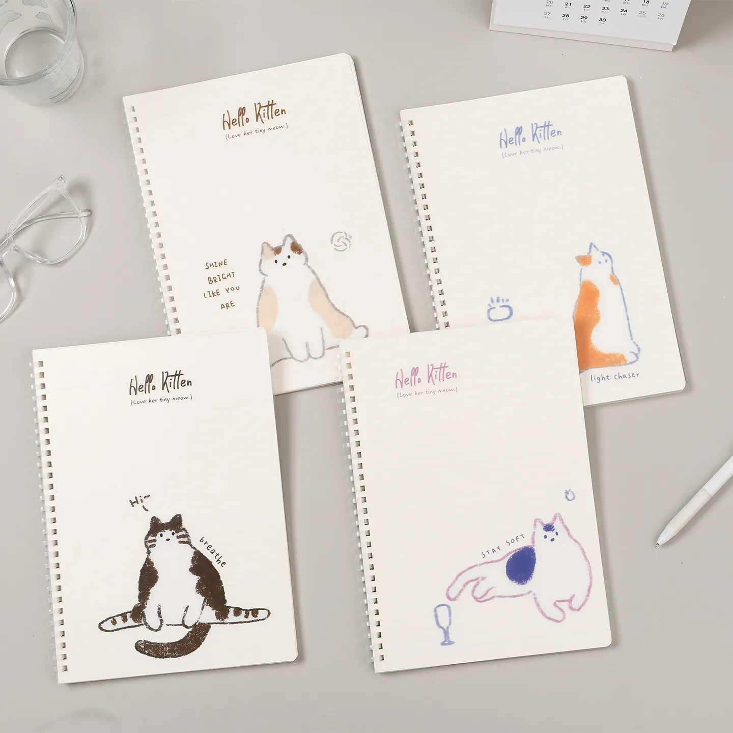Carnet à Spirale Mignon Chat Journal Ligné Étudiant Bureau Bloc-Notes Mignonne Illustration de Cartoon Couverture PP Planificateur Quotidien