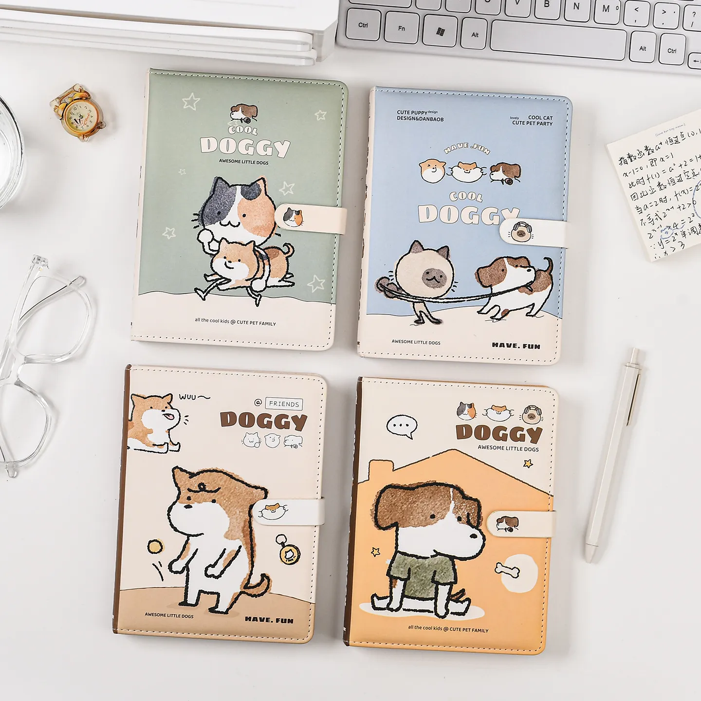 Leuke Cartoon Puppy PU Leer Hardcover Notitieboek Magnetische Gesp Dagelijks Dagboek Leuke Kantoor Kantoorartikelen