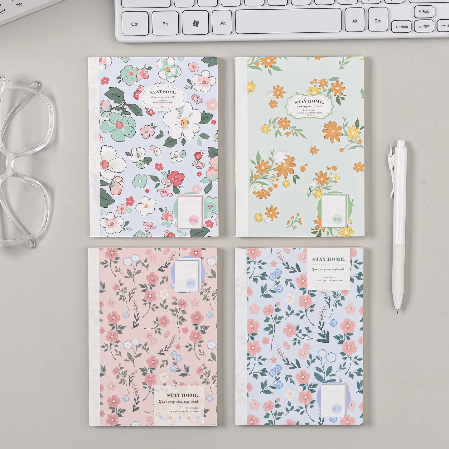 Cuaderno Rayado A6 Diario Bonita Cubierta Ilustración Floral Encuadernación Inalámbrica Bloc Portátil Escritura Oficina Escuela