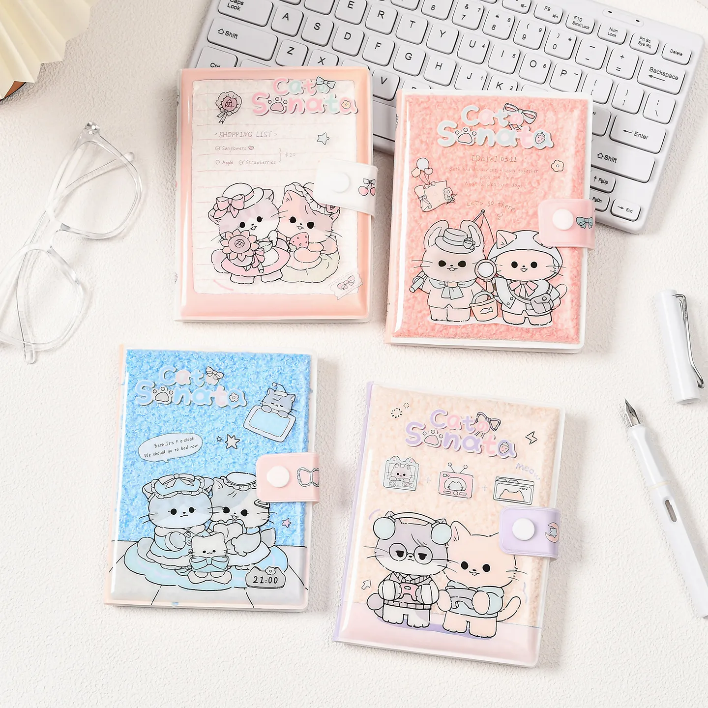 Cute Cartoon Cat Plush Notebook 64K Pocket Journal With Protective Cover Portable Student Diary Book Stationery Daily Agenda Planner