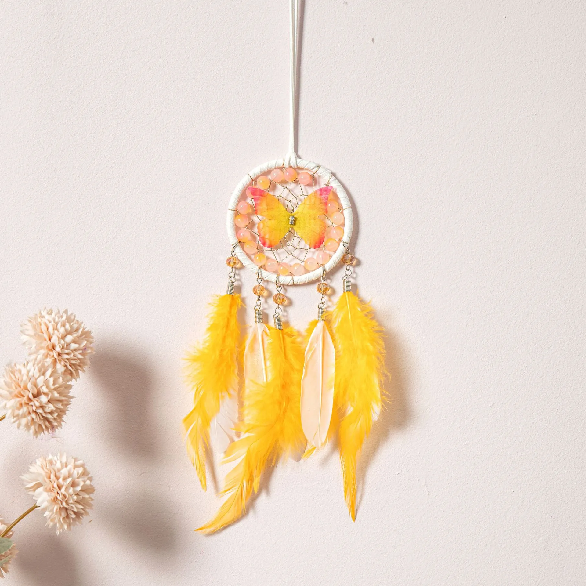 Minimalist Plastic Feather Dreamcatcher Car Hanging Ornament Butterfly Beaded Fringe Handmade Pendant For Rearview Mirror Interior Home Wall Art Decor