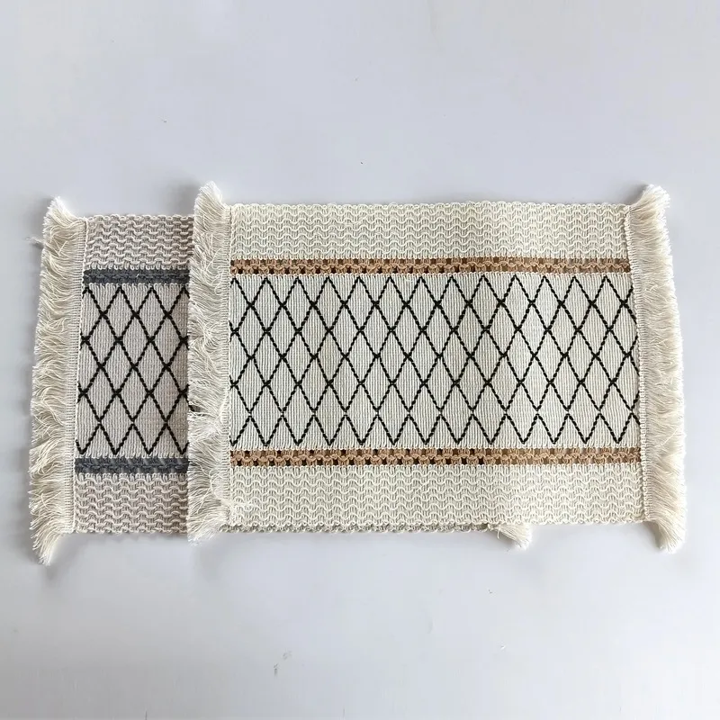 Boho Υφαντό Σουπλά από Βαμβάκι Με Φούντες Γεωμετρικός Ρόμβος Ανθεκτικό Στη Θερμότητα Χαλάκι Τραπεζιού για Τραπεζαρία Κουζίνα