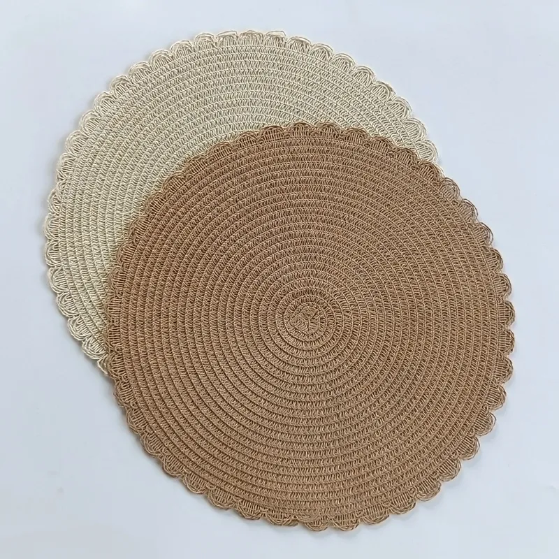 Rond Geweven Tafelset Katoengaren Kantrand Tafelsets Voor Eettafel Thuis Keuken Bruiloft Feest Decoratie Tafelmat