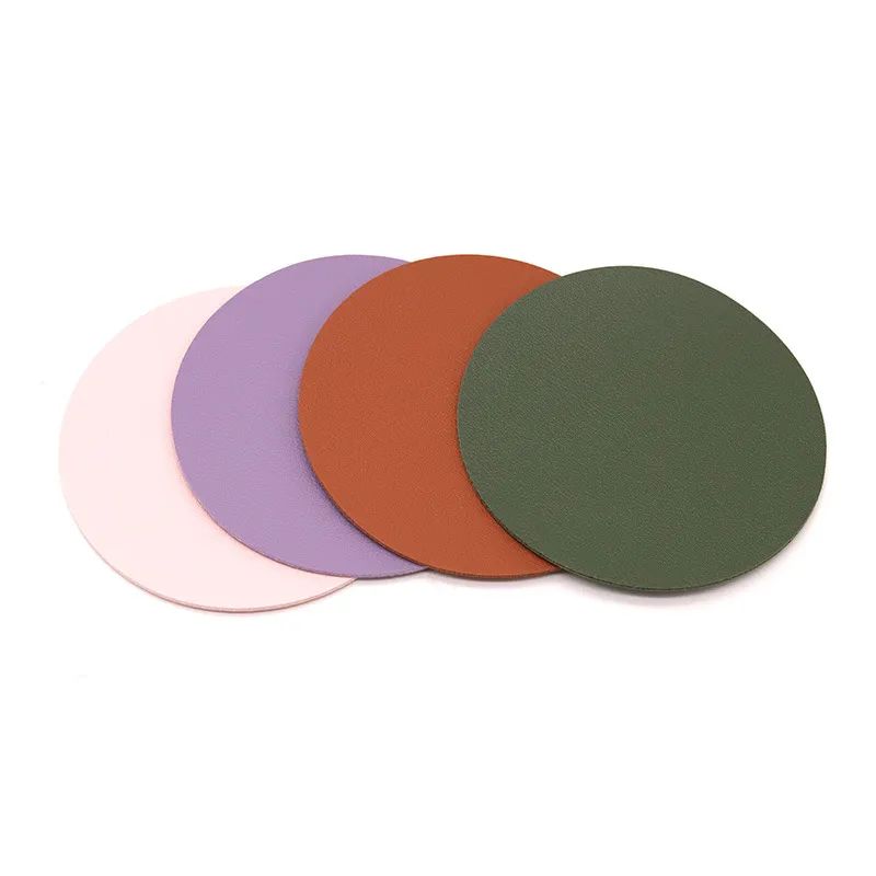 Posavasos de Cuero Minimalista Impermeable Resistente al Aceite Color Sólido Redondo Mantel Individual Antideslizante
