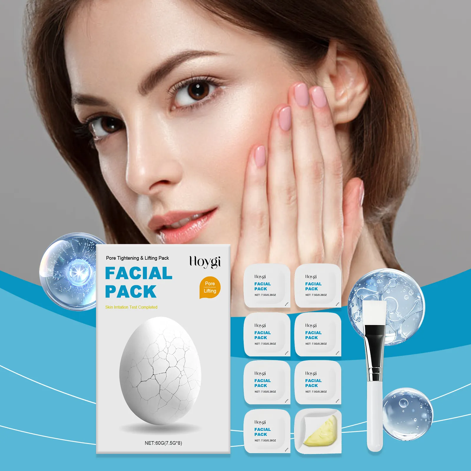 HOYGI Set de Mascarilla Facial Lifting Reducción de Poros Exfoliante Hidratante Iluminadora Mascarilla para el Cuidado de la Piel Con Brocha Aplicadora