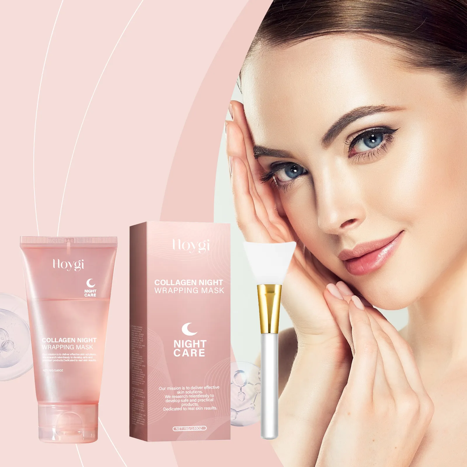 Mascarilla Facial Peel Off de Colágeno Limpieza Profunda Hidratante Reafirmante Gel Facial de Noche Con Pincel