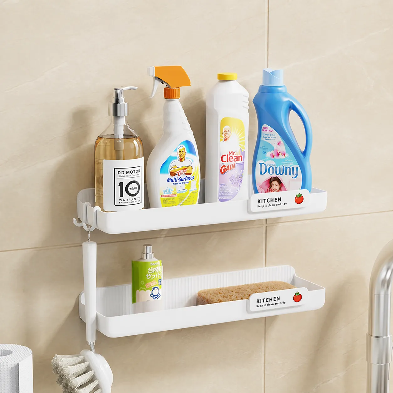 Wall Mounted Kitchen Spice Rack Plastic Storage Shelf Punch Free Hanging Organizer For Home Bathroom Modern Minimalist