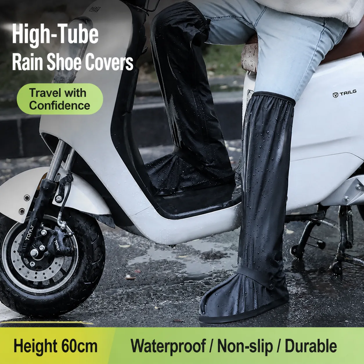Cubrezapatos de Lluvia Impermeables Antideslizantes Gruesos de Tubo Alto Adulto Motocicleta Conducción Sobrecalzado Funda de Botas de Lluvia