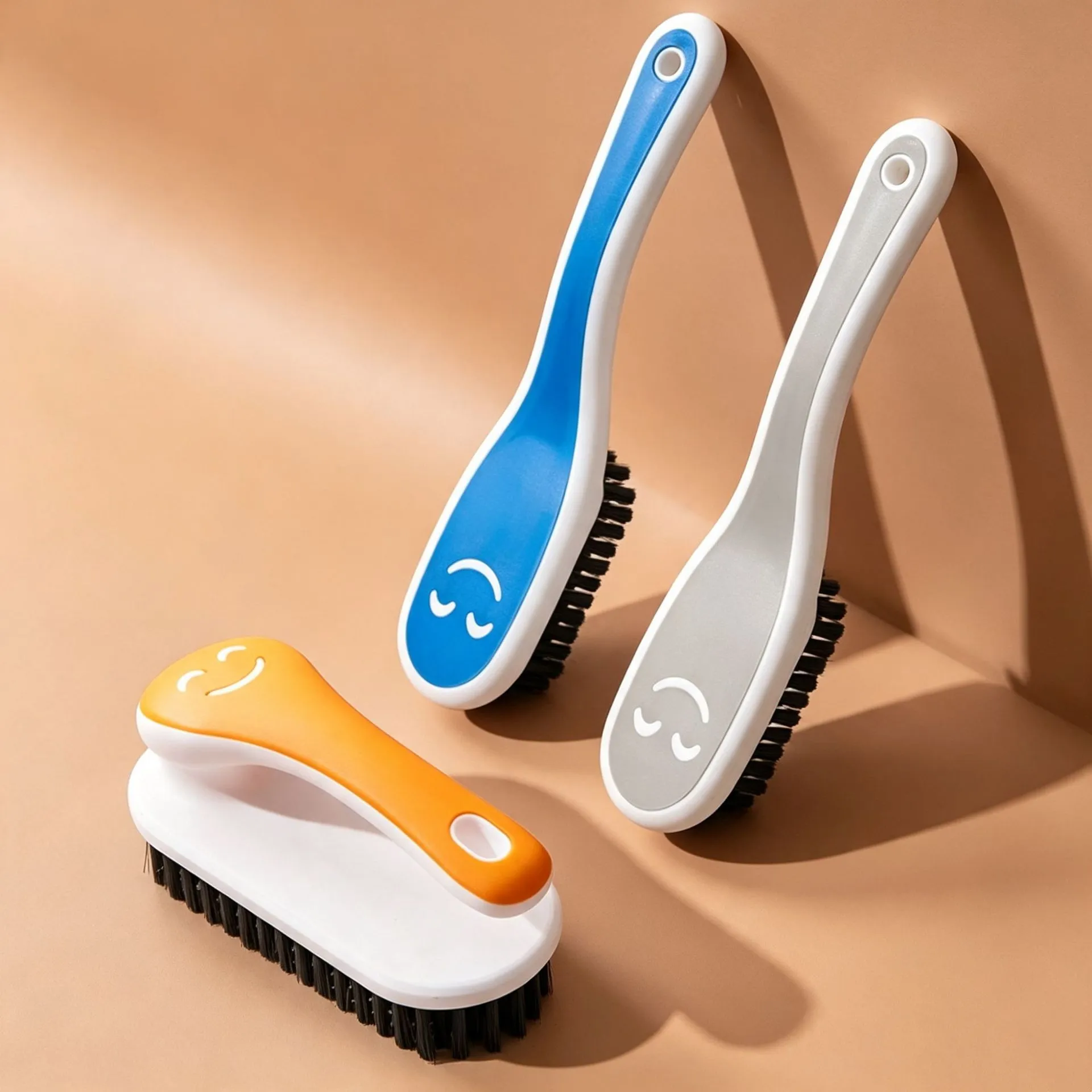 Household Multi-Function Cleaning Brush Soft Bristle Shoe Brush Laundry Brush with Smile Face Design Plastic Cleaning Tool for Home Bathroom