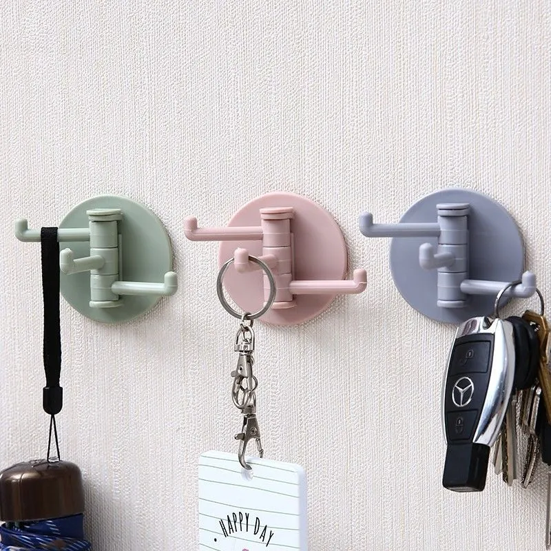 Punch-Free Rotary Wall Hook Multi-Function 3-Branch Plastic Towel Hanger Kitchen Bathroom Storage Organizer Sticky Hook