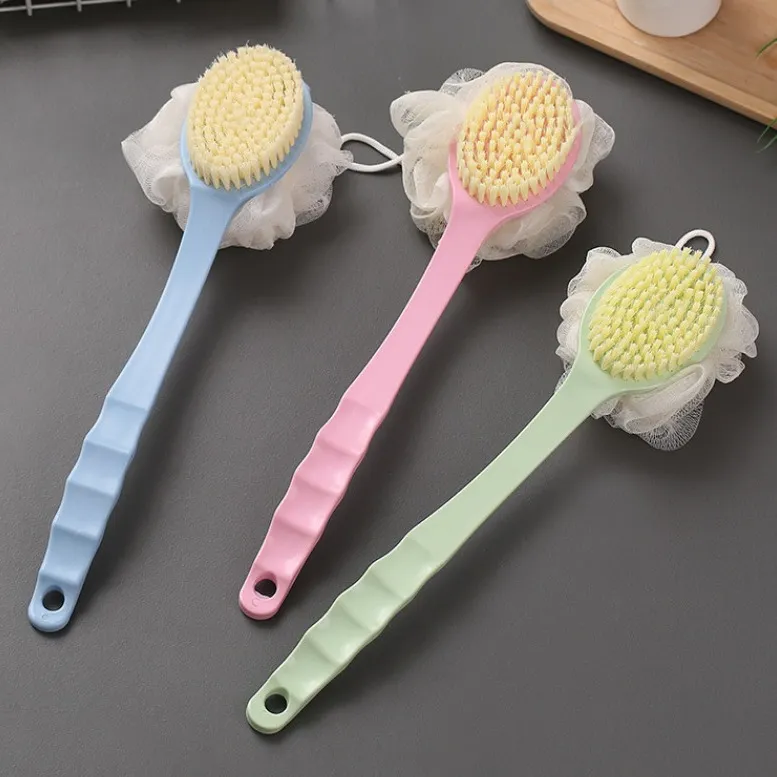Long Handle Bath Brush Double Sided Soft Hair Massage Back Scrubber With Bath Ball Shower Cleaning Tool
