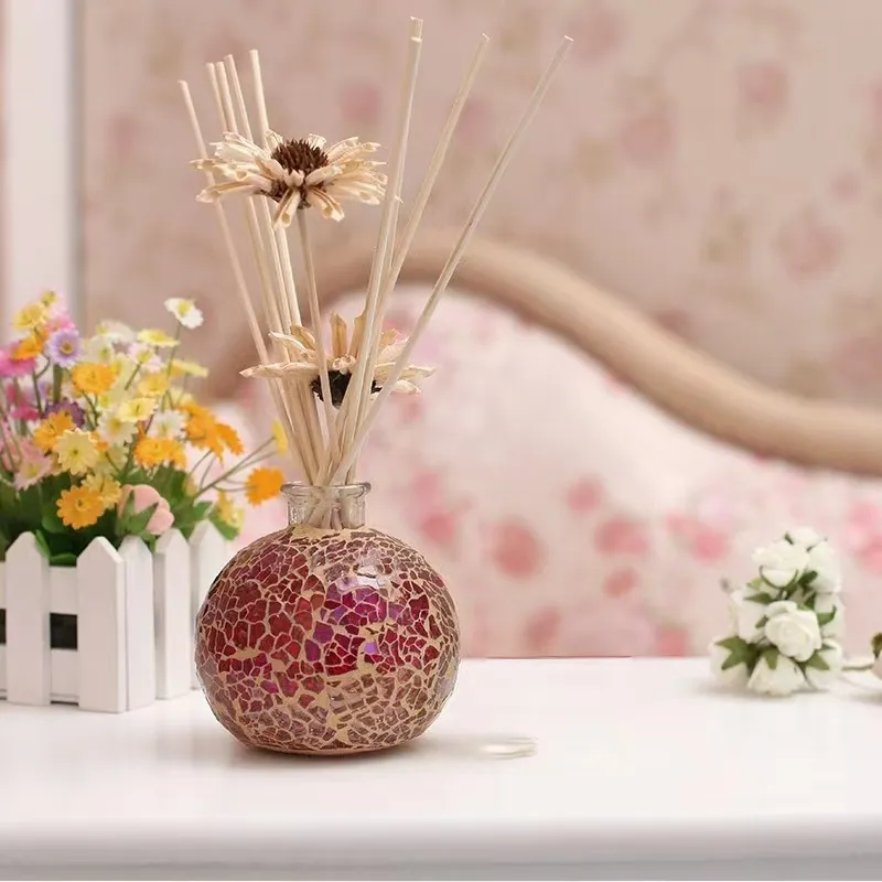 Künstlerisches Mosaik Glasflasche Reed Diffusor Haus Duft Ätherisches Öl Diffusor Für Schlafzimmer Büro Hotel Deko Lavendel Rose Jasmin Düfte