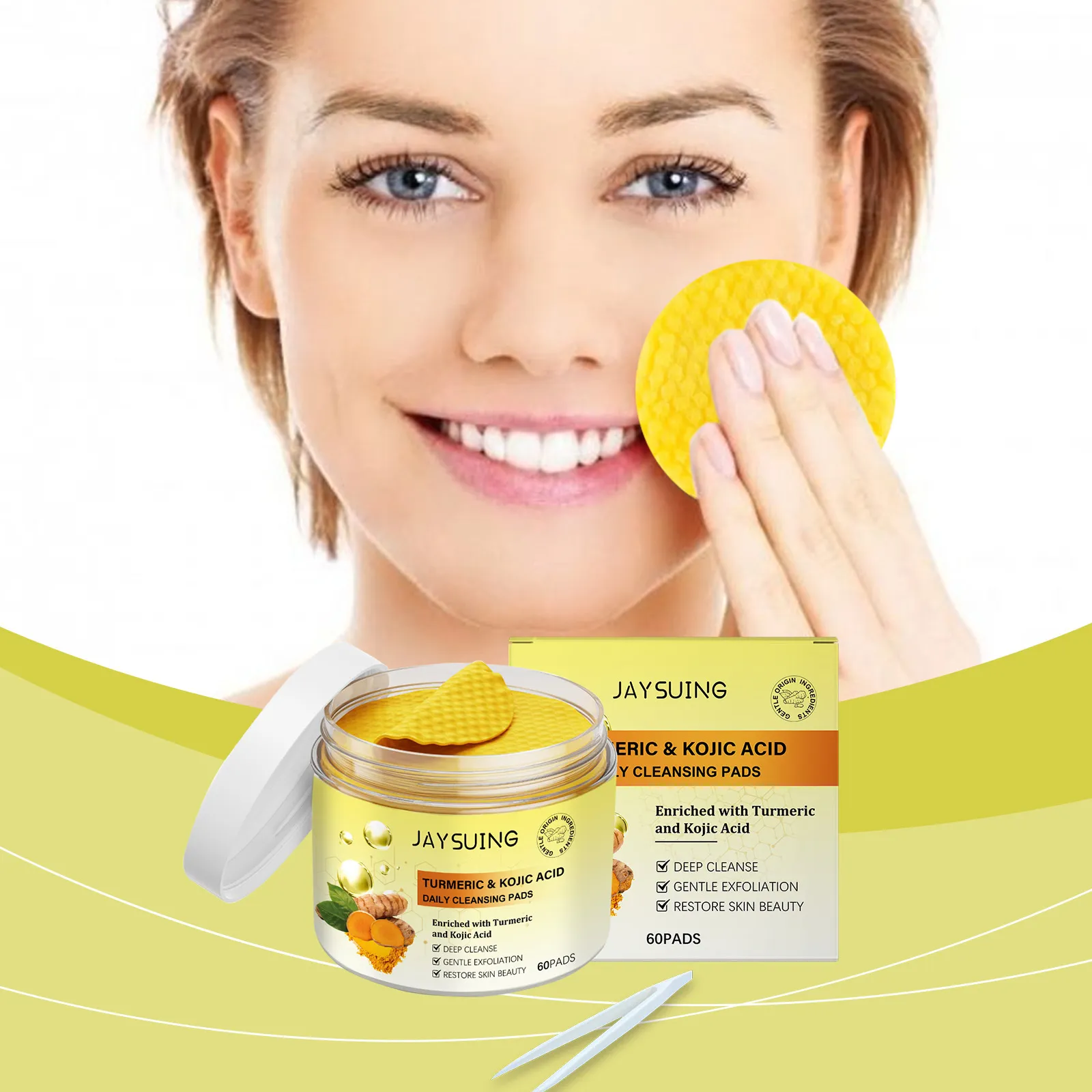 Kurkuma Und Kojisäure Tägliche Reinigungspads Sanfte Gesichts Peeling Und Tiefenreinigung Baumwollpads Für Gesichtshautpflege