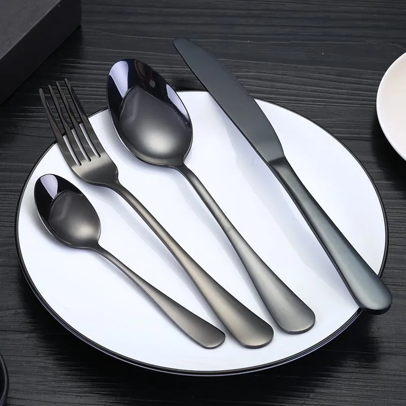 Juego de Cubiertos de Acero Inoxidable Moderno Minimalista Bañado en Titanio Cuchillo de Sarten Tenedor Cuchara con Caja de Regalo