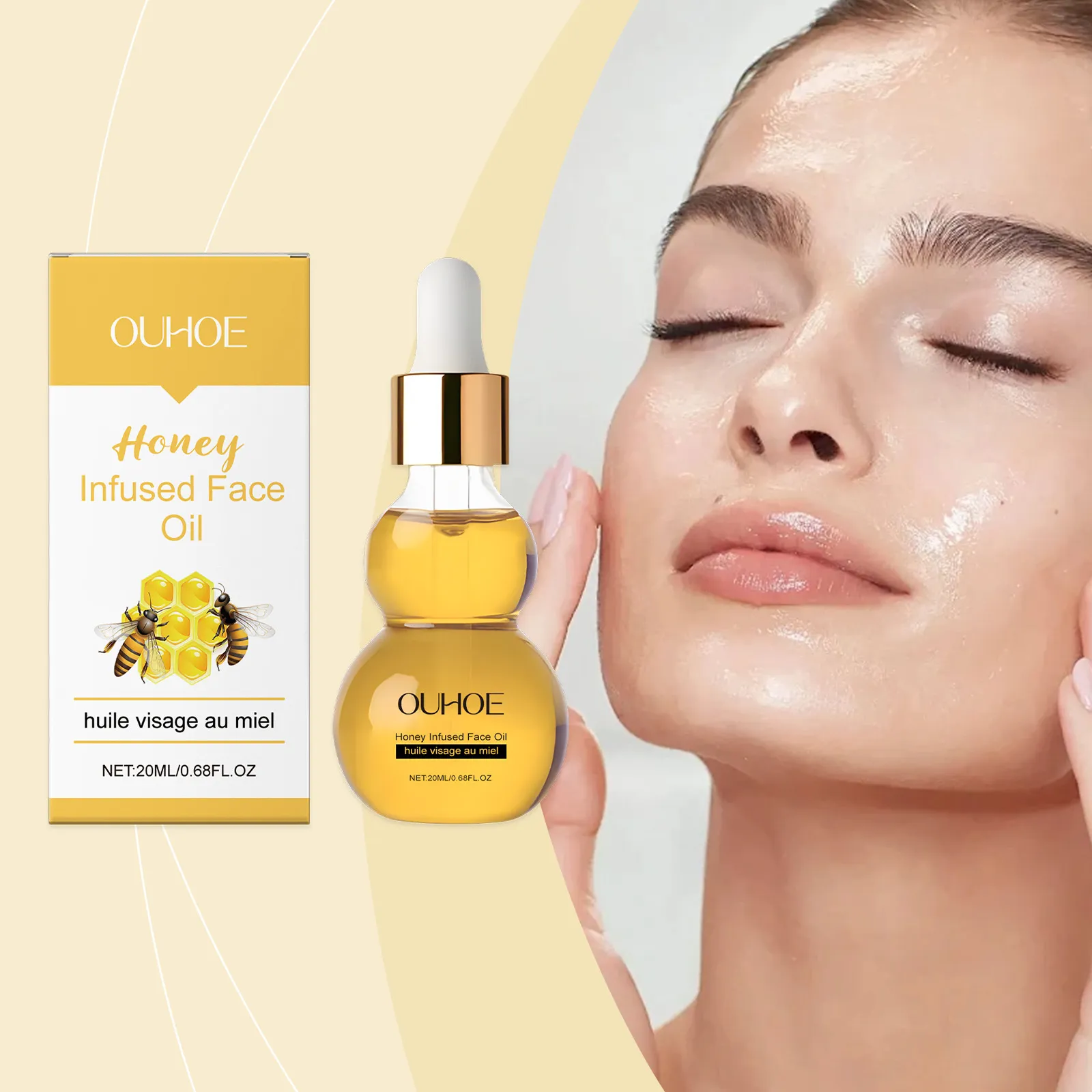 OUHOE Olio per il Viso Infuso al Miele Idratante Antietà Olio Essenza Viso con Contagocce Prodotto per la Cura della Pelle