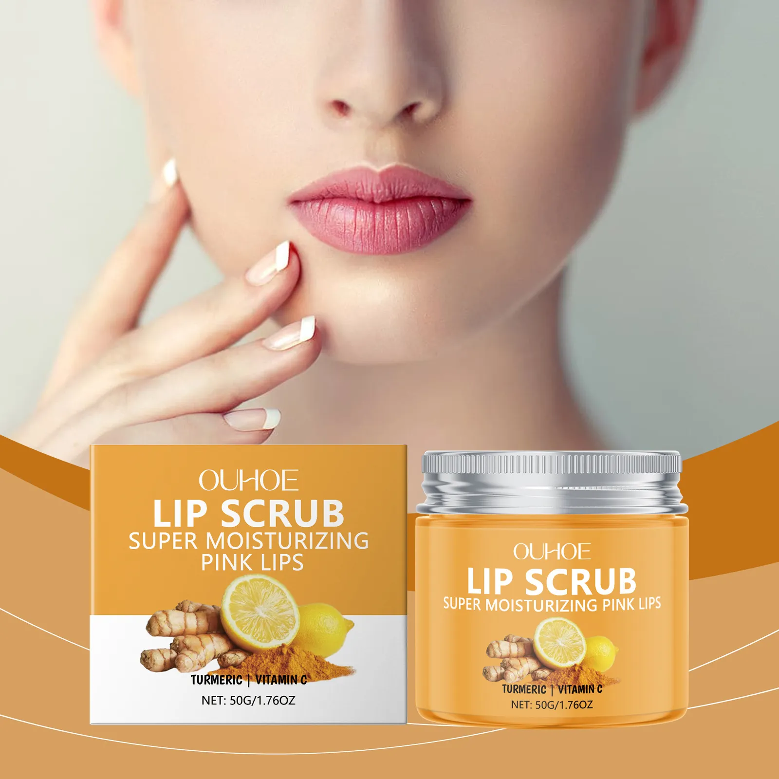 Gommage à Lèvres au Curcuma Hydratant Exfoliant Baume de Soin des Lèvres Avec Vitamine C Doux Adoucissant Hydratant Traitement des Lèvres