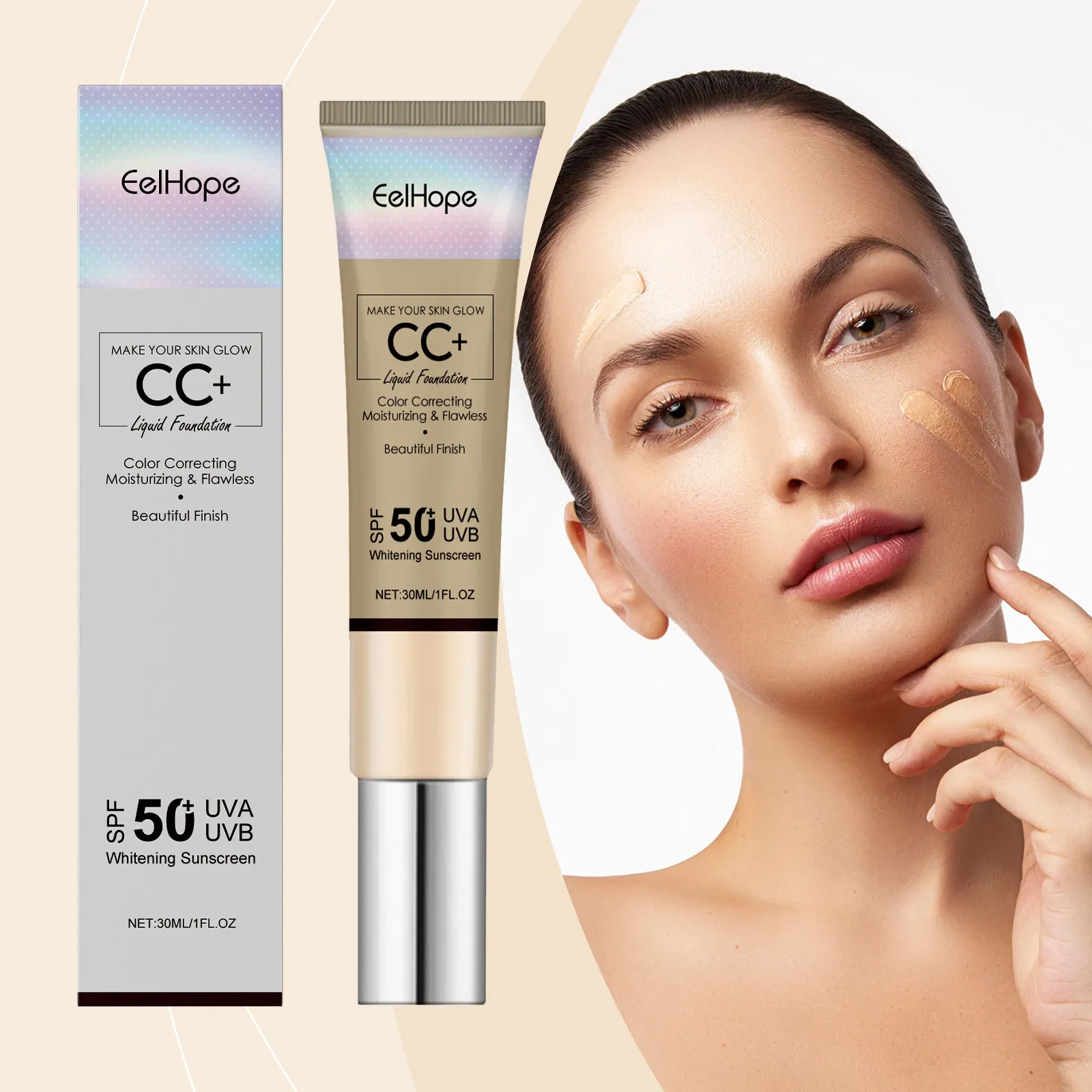 Φυσική Κρέμα CC Προσώπου SPF Αντηλιακή Προστασία Καλυπτική Ενυδατική Υγρό Foundation Μακιγιάζ