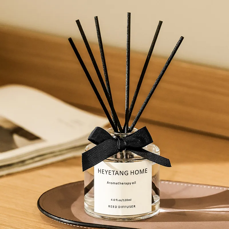 Ensemble Diffuseur de Parfum Avec Nœud Noir Bouteille en Verre Désodorisant longue Durée Pour Maison Hôtel Salle de Bain Huile d'Aromathérapie
