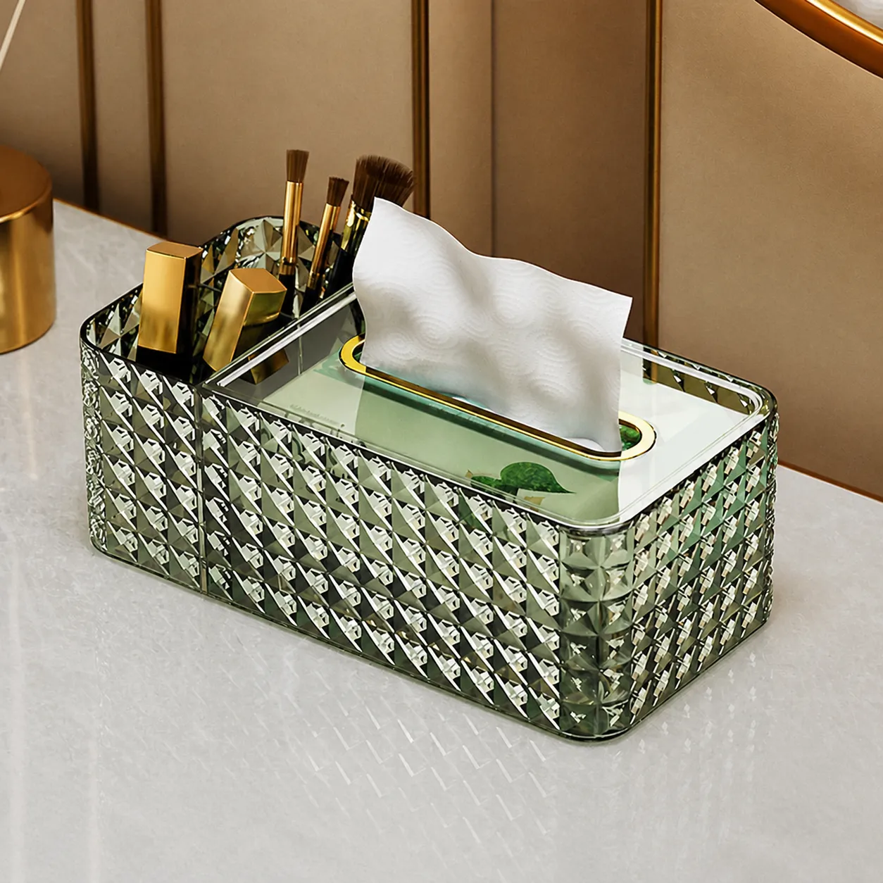 Nordic Light Luxury Crystal Diamond Texture Tissue Box Πολυλειτουργικό Κουτί Αποθήκευσης Επιφάνειας Εργασίας Για Διακόσμηση Σαλ