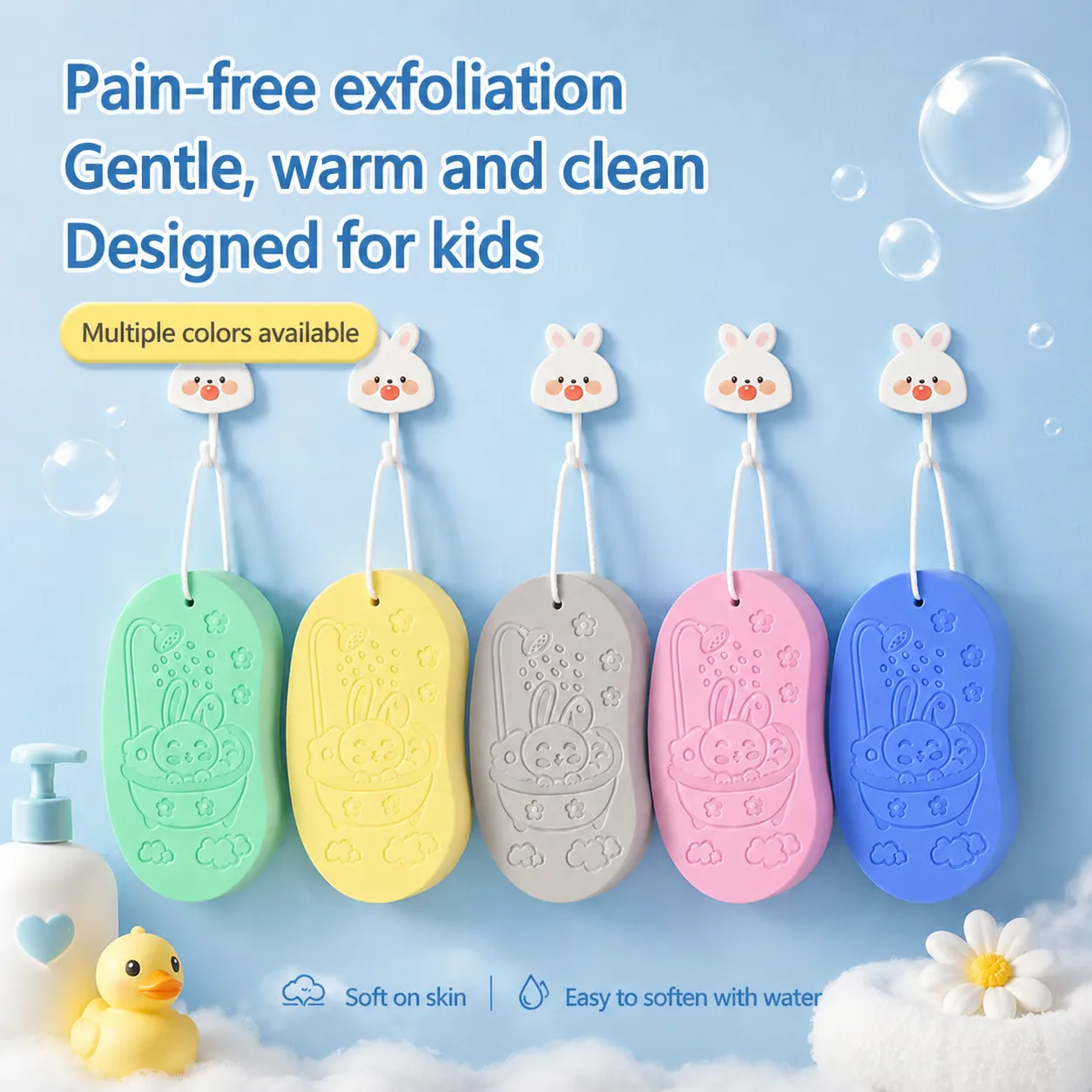 Kinder Badeschwamm Süß Cartoon Kaninchen Geprägt Weich Peeling Badeschwamm Für Kinder Baby Baden Reinigungswerkzeug