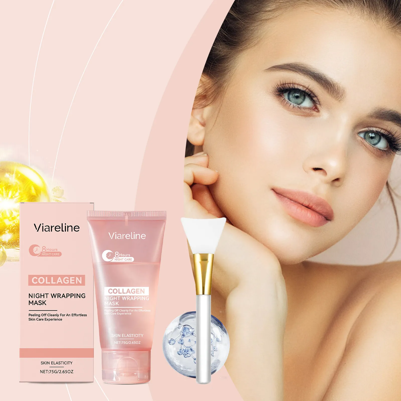 Masque Visage Peel Off au Collagène Avec Pinceau Hydratant Raffermissant Anti Âge Soin Nettoyage Profond de la Peau