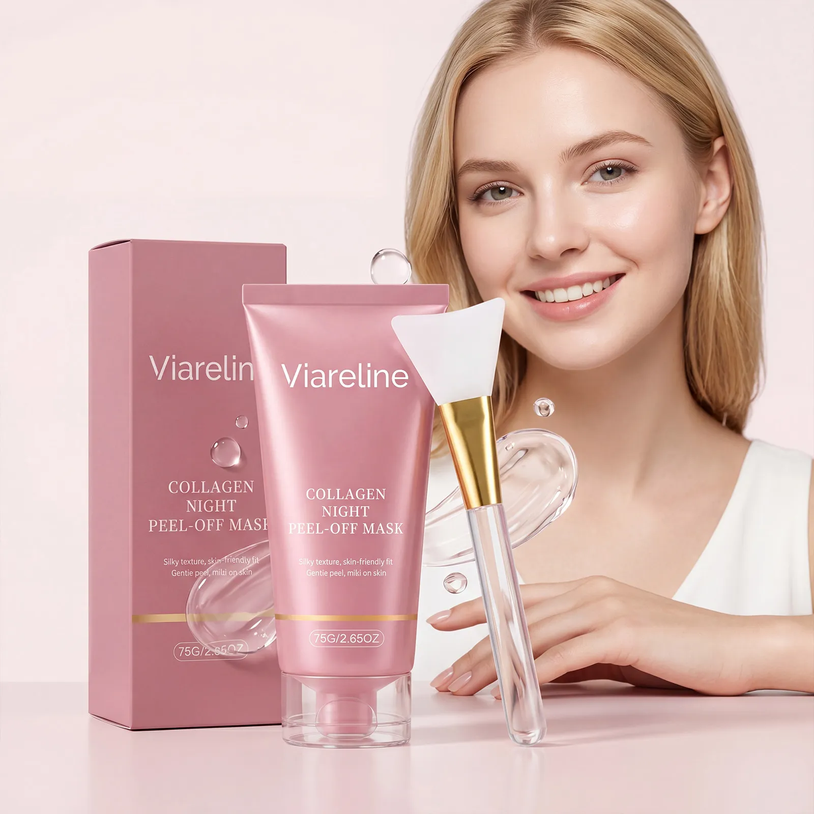 Masque Facial Peel-Off au Collagène Nettoyage Doux Hydratant Lisse Avec Pinceau en Silicone Soin de la Peau