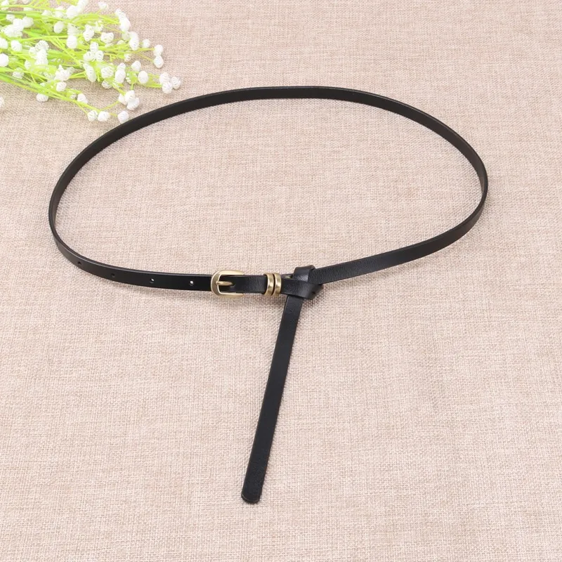 Cinturón Delgado de Cuero Genuino para Mujer Cinturón de Cintura Minimalista Fino para Vestido Suéter Hebilla de Perno de Aleación