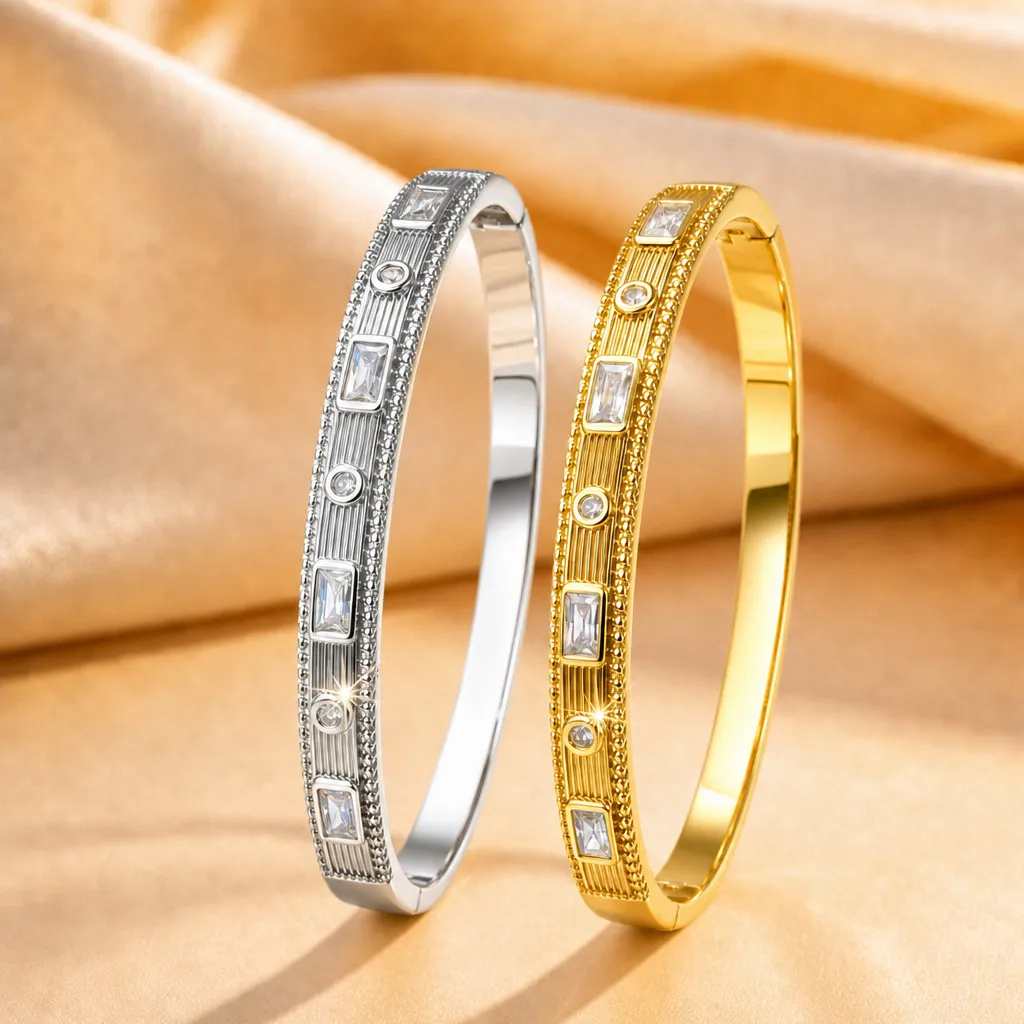 Vintage Testurato Trapezio Diamante Bracciale Donna Elegante Strass Aperto Bracciale Commuta Banchetto Versatile Gioiello Regalo