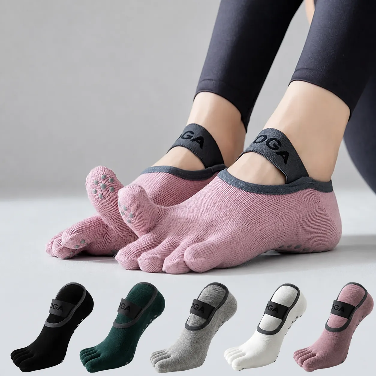 Chaussettes de Yoga à Cinq Doigts Antidérapantes Professionnelles pour Femmes Chaussettes de Sol de Pilates Respirantes Absorbantes pour Danse Intérieure