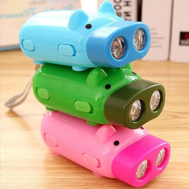 Mini Mignon Cochon Pressé à la Main LED Lampe de Poche Portable Auto-alimenté Lumière d'Urgence Plastique Design Dessin Animé
