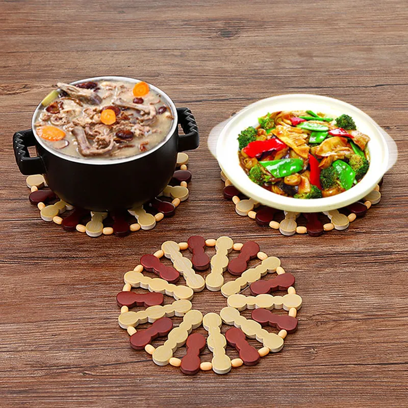 Round Foldable Bamboo Heat Insulating Mat Wooden Placemat Table Pot Mat Non Slip Kitchen Dining Table Decor