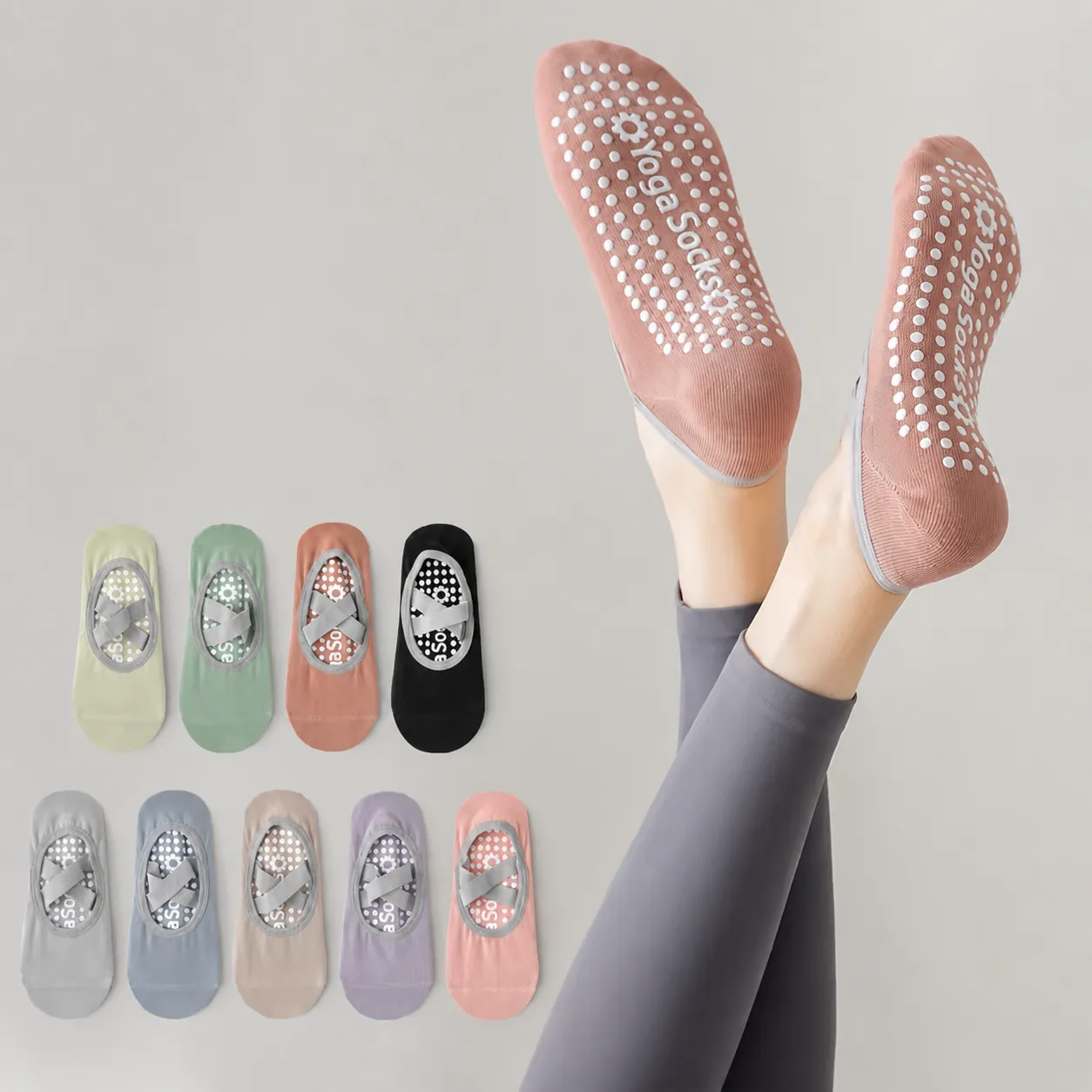 Chaussettes de Yoga Antidérapantes Professionnelles pour Femmes Coton Respirant Brides Croisées Pilates Fitness pour Sport en Intérieur