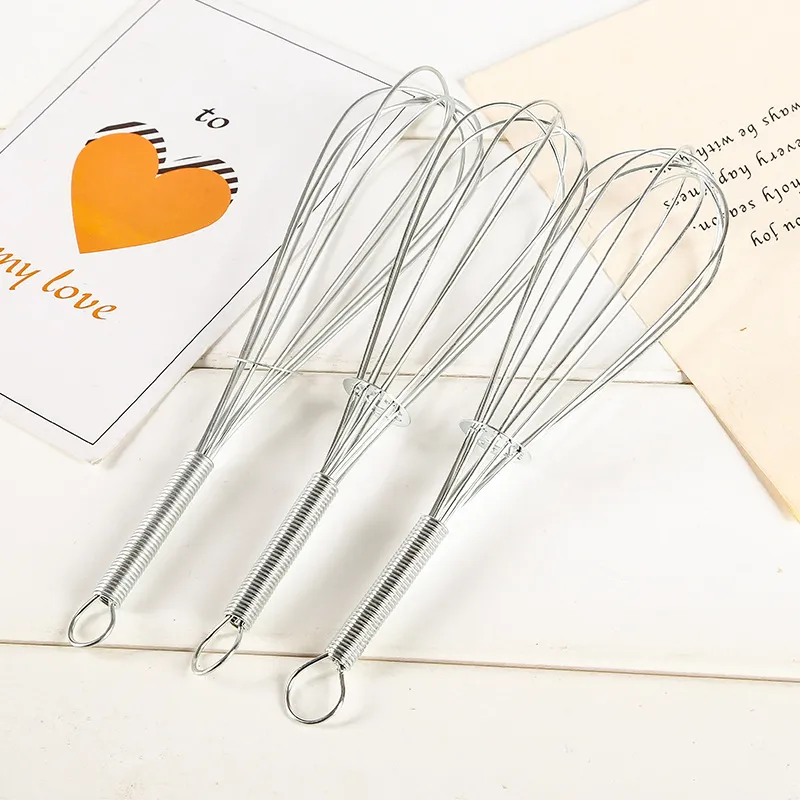 Manual Stainless Steel Egg Whisk Kitchen Baking Tool Spring Handle Wire Whisk Egg Beater For Home Baking Cooking