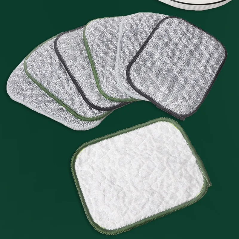 Double Layer Thickened Silver Wire Dish Cloth Non Stick Oil Scouring Pad Kitchen Absorbent Cleaning Towel Pot Brush