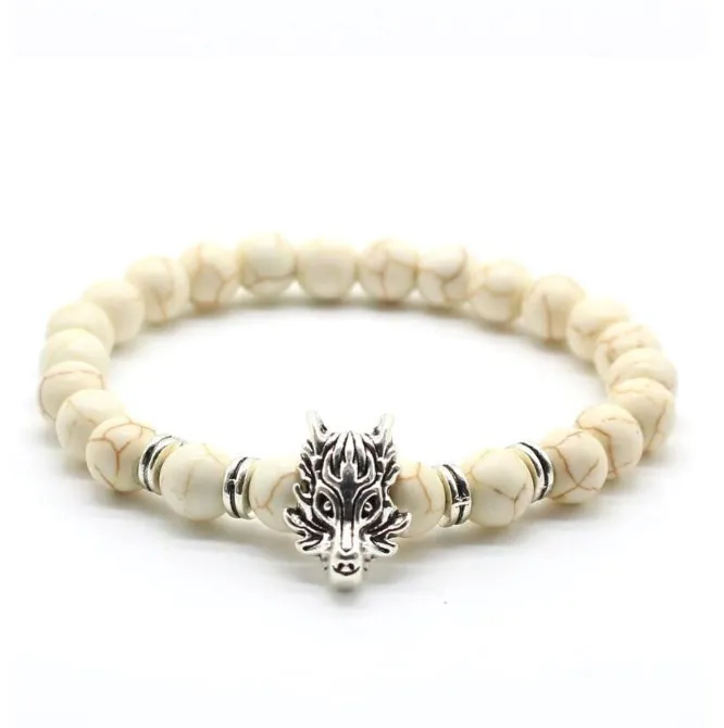 Bracciale di Perle in Pietra Naturale Bracciale di Perle Yoga con Ciondolo Testa di Lupo Drago Regalo di Gioielli di Moda per Uomini Donne