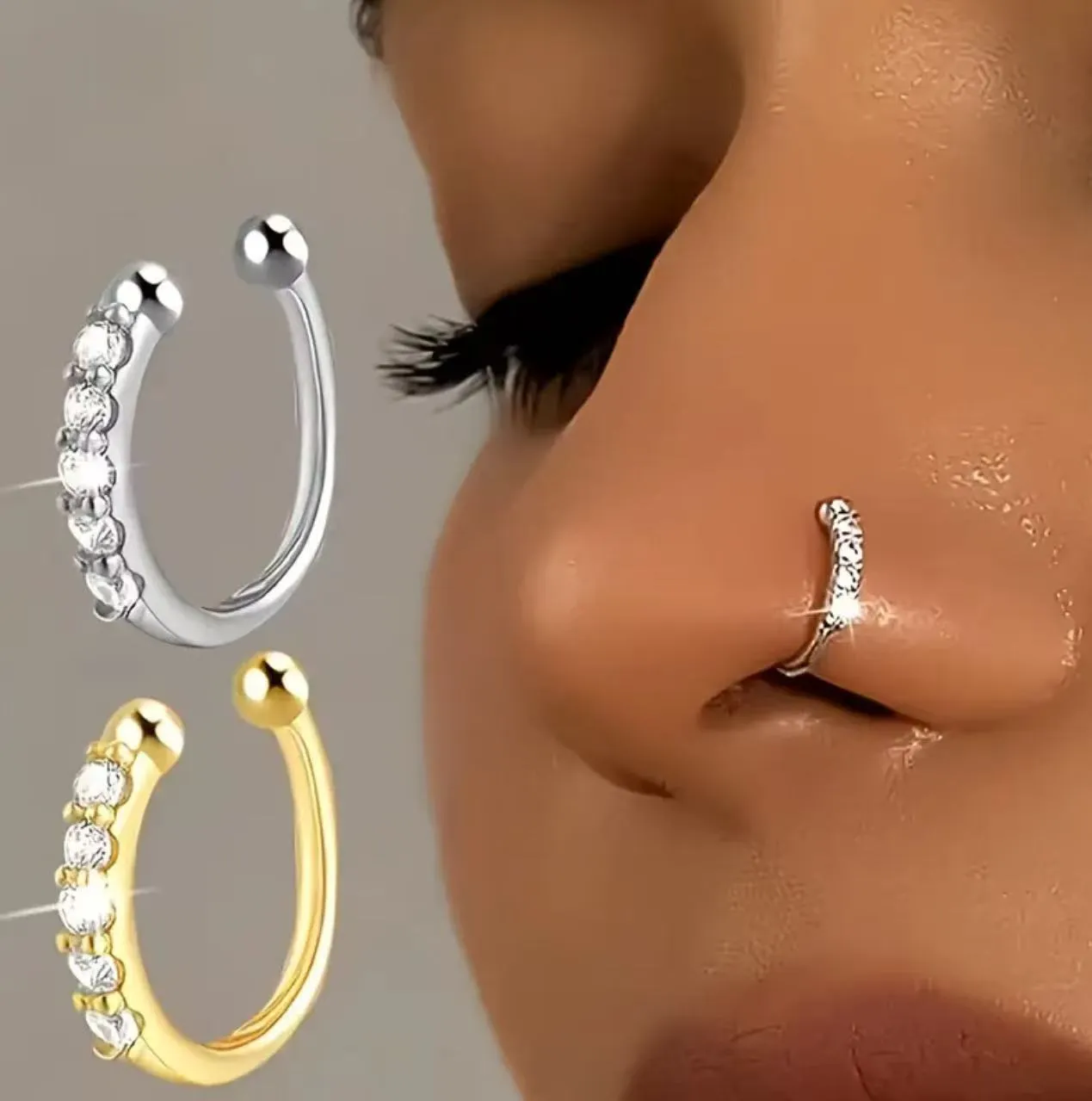Minimalistischer Kupfer C-Förmiger Nasenring Ohrklemme Strass Ohne Piercing Knorpel Ohrring Für Damen Herren Schmuck